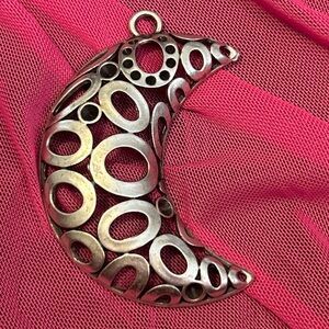 Crescent Moon Necklace Large Silver Boho Vintage Fairycore Astrological Pendant